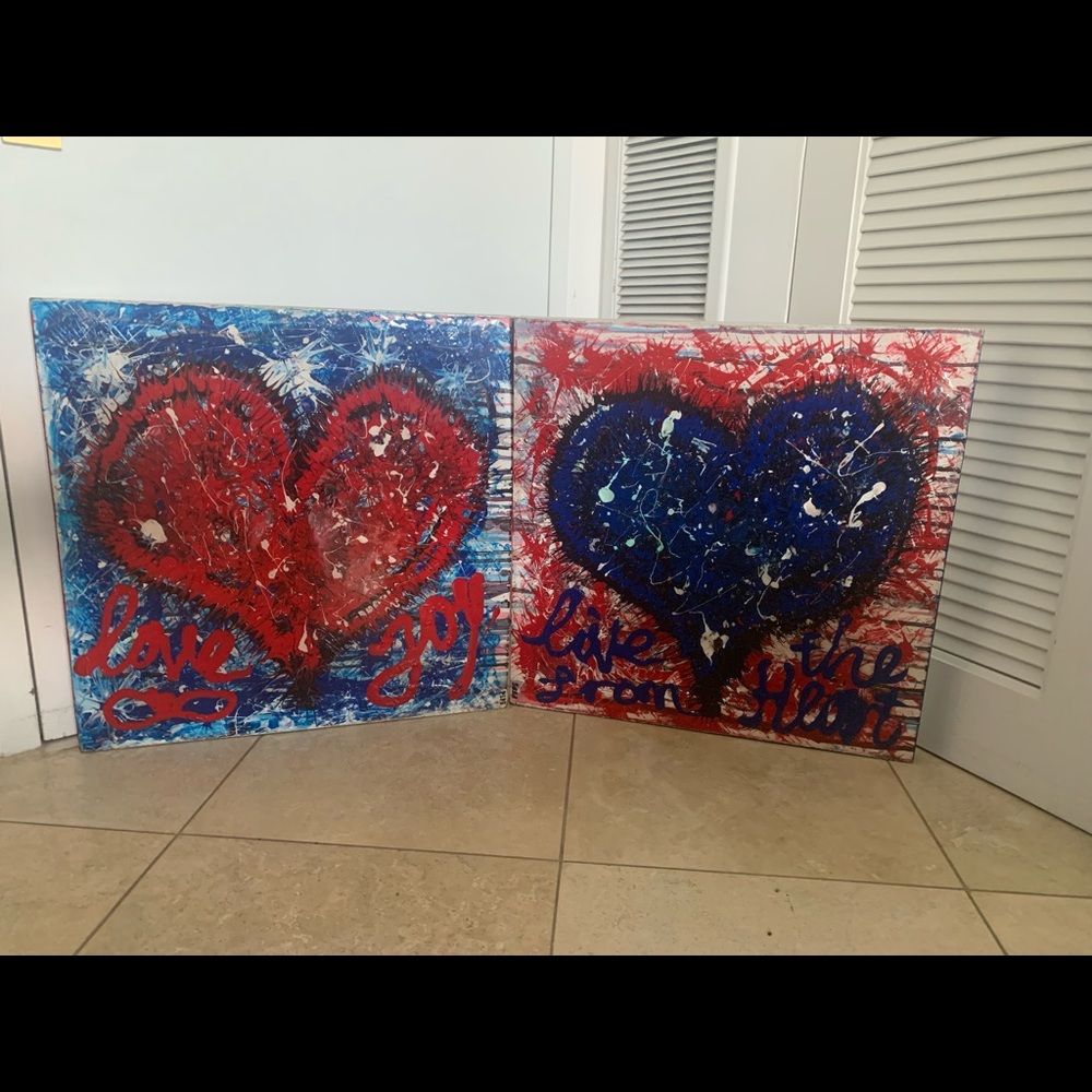Paintings with hearts, couple